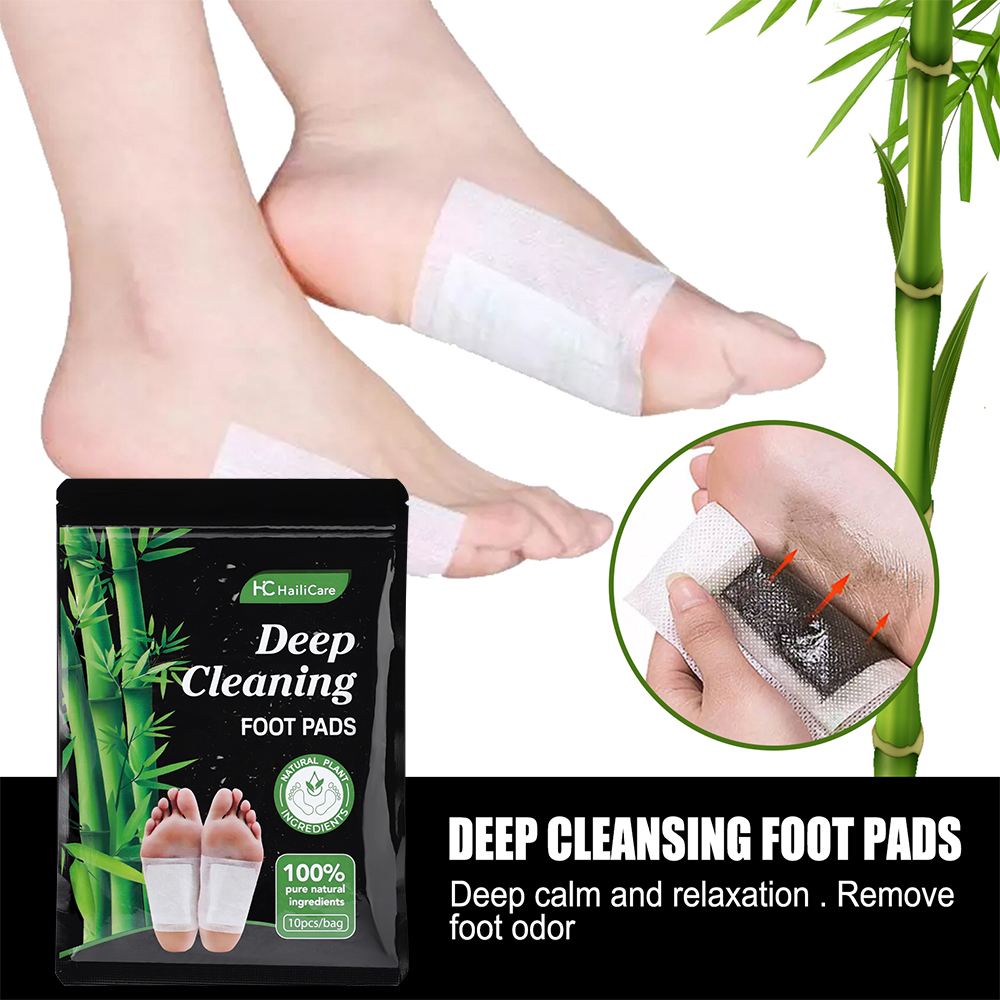 Detox Foot Patch - แผ่นแปะเท้าถ่านไม้ไผ่จากใบโกฐจุฬาลัมพา 10 ชิ้น สำหรับดีท็อกซ์และขจัดความชื้น แผ่นสมุนไพรธรรมชาติสำหรับเท้า ช่วยบรรเทาความเมื่อยล้า