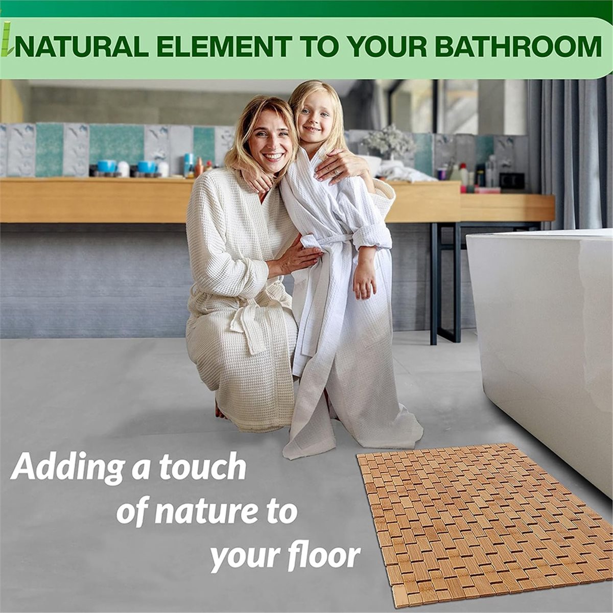 Bamboo Bath Mat - แผ่นรองอาบน้ำไม้ไผ่ NOCM - แผ่นรองอาบน้ำไม้แบบพับได้ - อุปกรณ์เสริมสำหรับห้องน้ำ