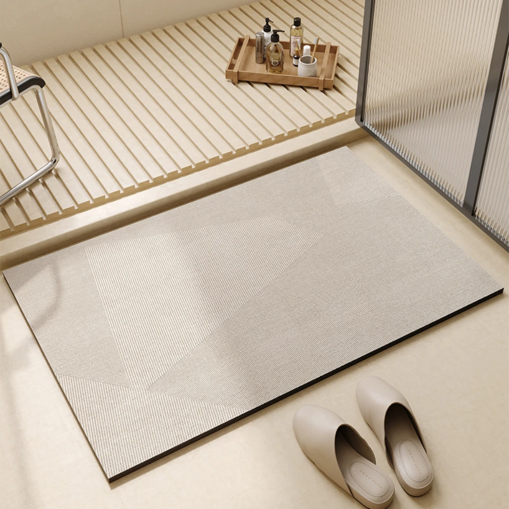 พรมเช็ดเท้าลายเส้นเรขาคณิตสีน้ - Bamboo Bath Mat บทวิจารณ์และราคา